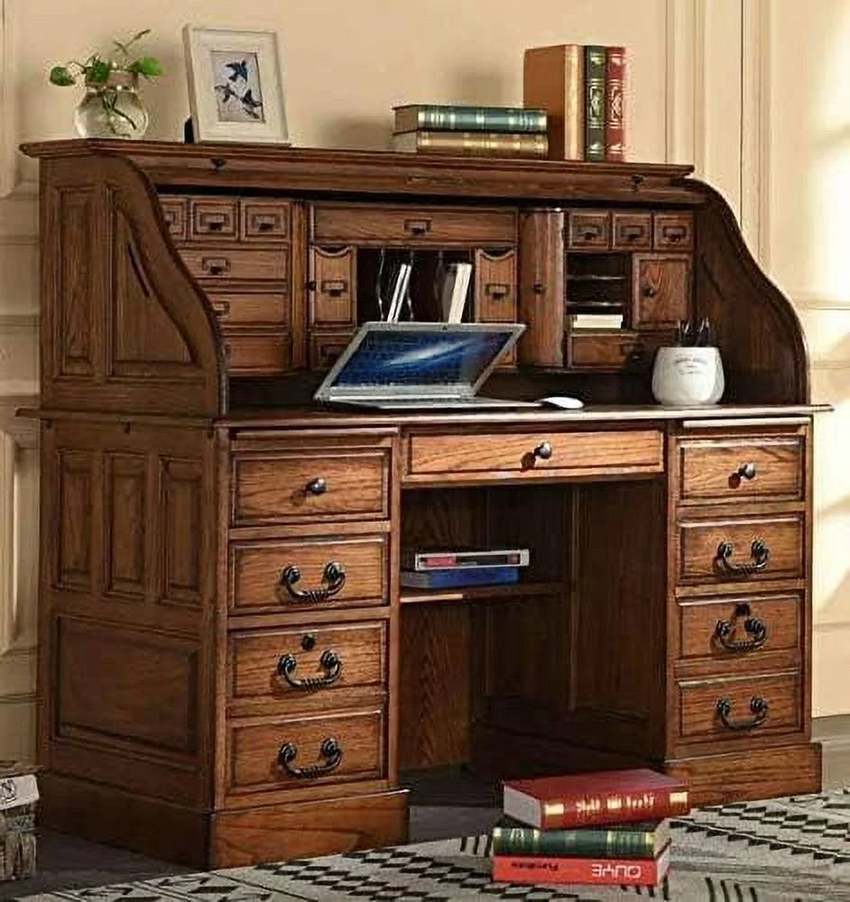 54 Inch Solid Oak Wood Rolltop Desk G703573