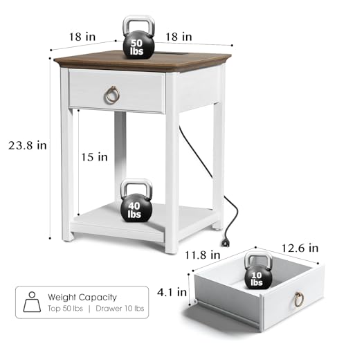 White Solid Wood Square End Table with Drawer A60423