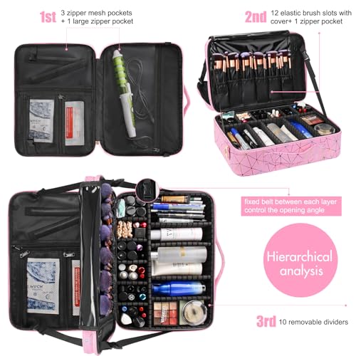 Large Capacity 3 Layers Makeup Case Cosmetic Organizer Brush Bag Barber Train Case M433