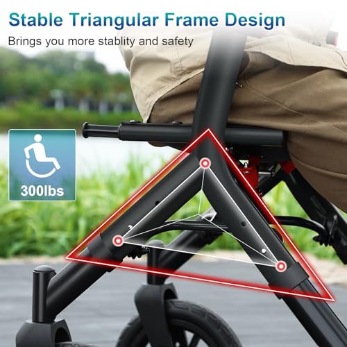 Red 12" Big Rubber Wheels Rollator Walker with Seat T73182