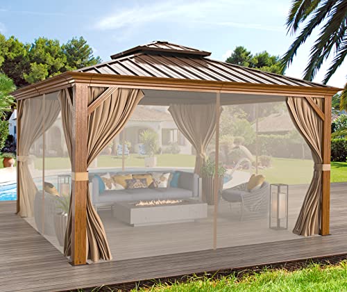 12'x16' Hardtop Gazebo with Curtains and Netting A6463