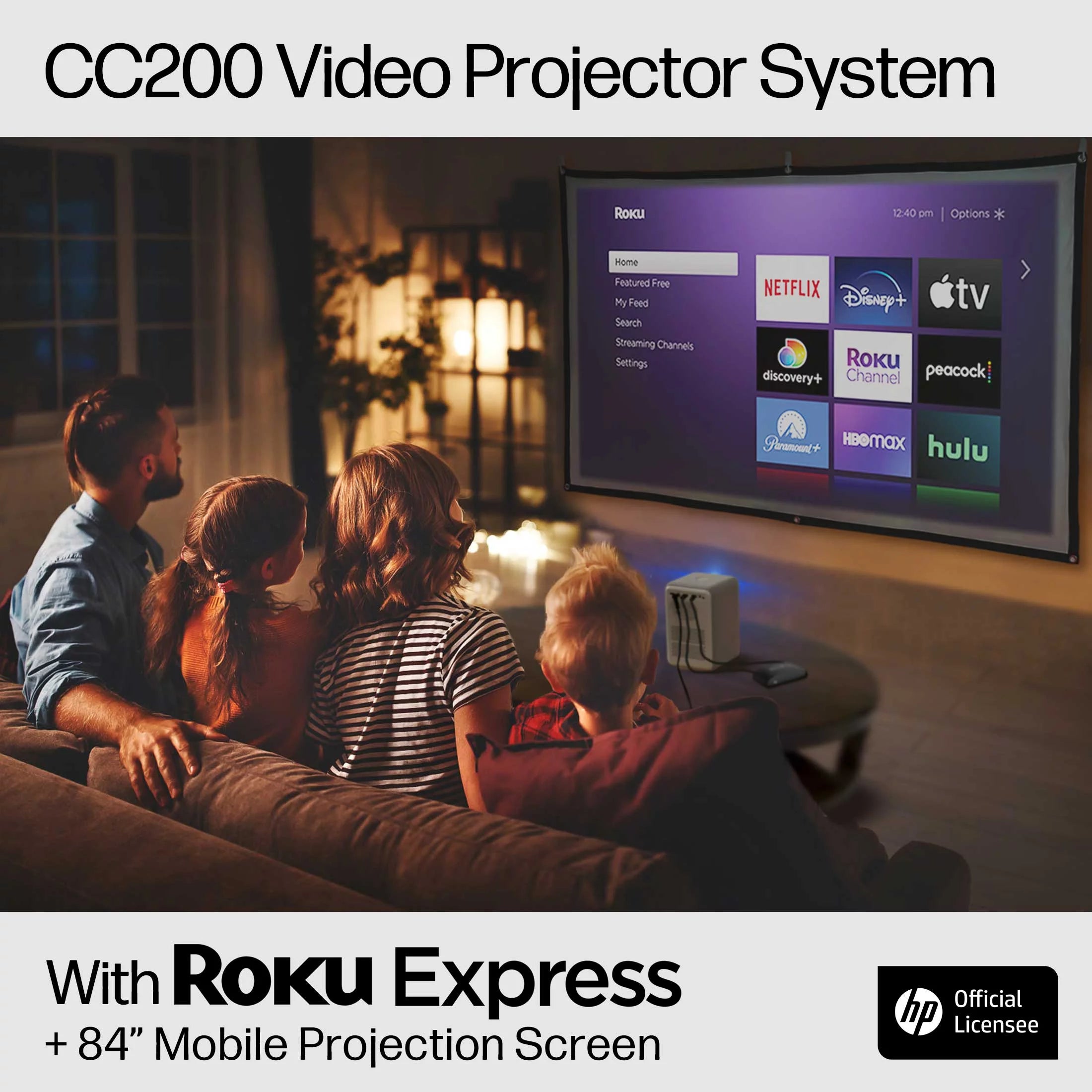 FHD LCD Projector with Streaming Player and 84" Mobile Projection Screen R27538
