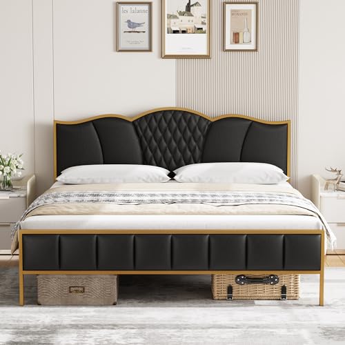 King Faux Leather Platform Bed Frame with Headboard R24364